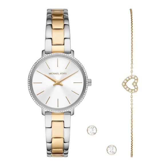 Michael Kors Women's Pyper Two-Tone 32mm Watch and Jewelry Gift Set MK1041. NEW - Picture 2 of 6